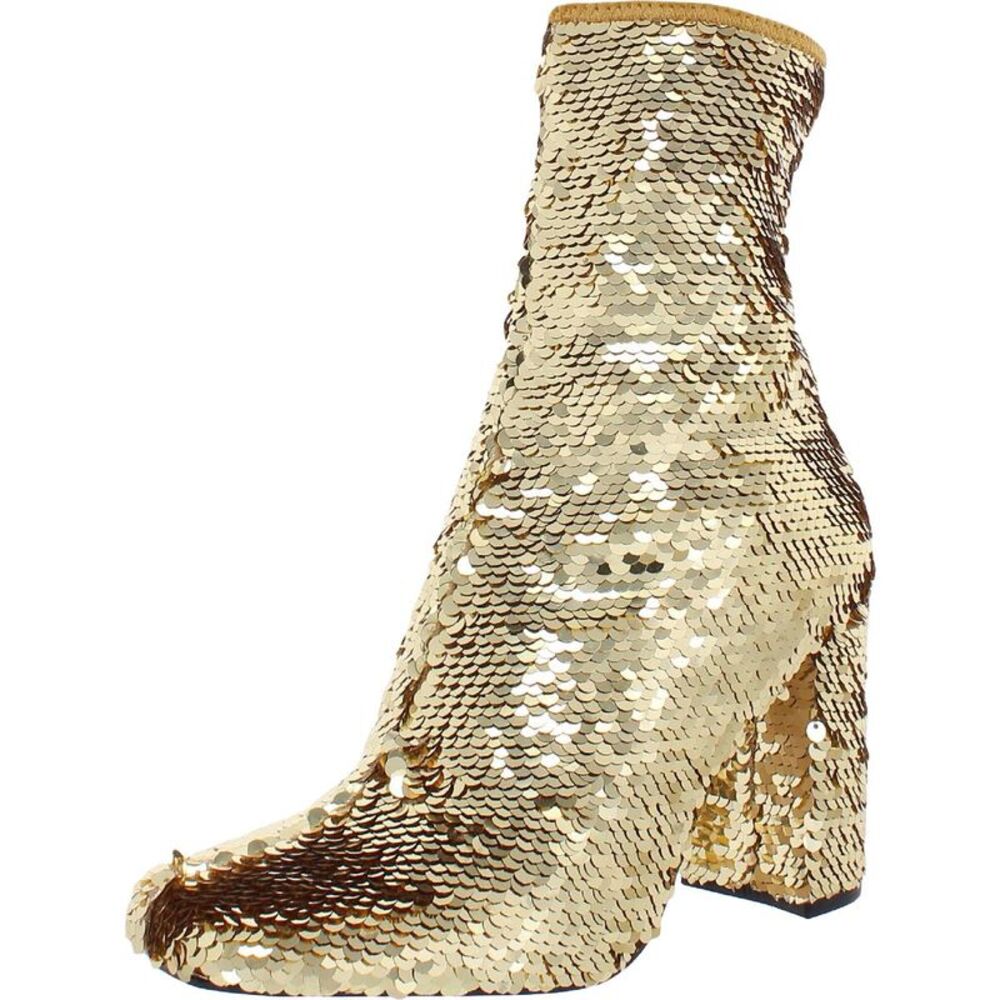Steve Madden Womens Lynden Gold Sequined Square Toe Mid-Calf Boots Shoes New